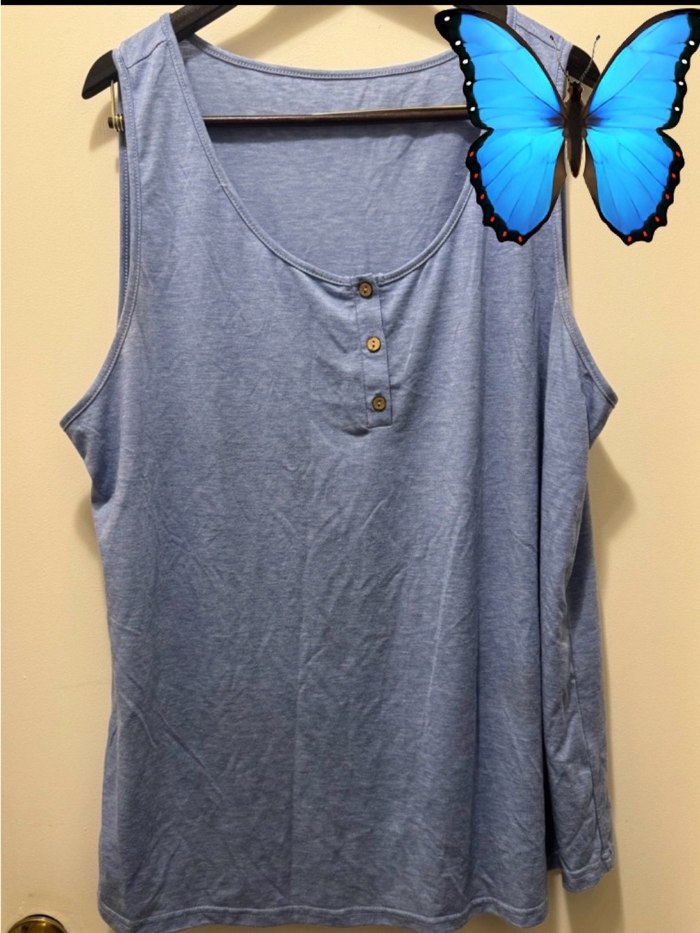 Sleeveless Light Blue Henley Tank Top - Women's B2G1F